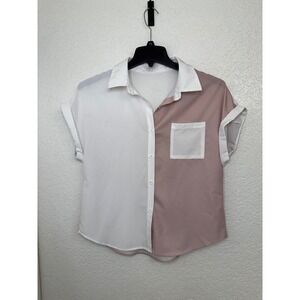 Womens Color Block Short Sleeve‎ Button Down Shirt Size M